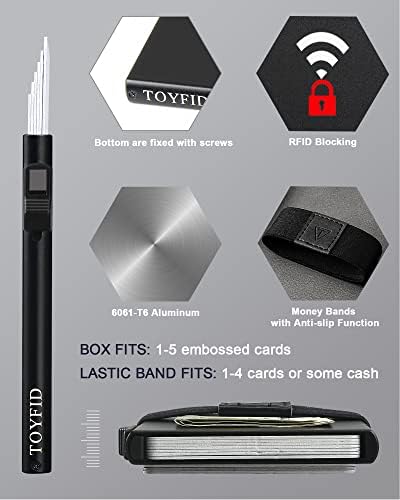Toyfid Pop -up Minimalist Card Ochart for Men - Proteção de bloqueio de RFID e alumínio ultraleve - titular do cartão de crédito Silm com banda de dinheiro