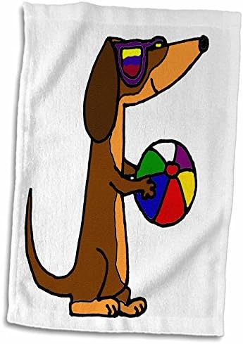 3d Rose Cool Funny Dachshund Dog com óculos de sol e toalha de mão de bola de praia, 15 x 22, multicolor