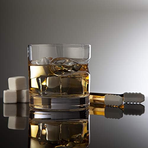 Godinger Cigar Whisky Glass Wooden Gift Caixa com vidro antiquado, Stones de uísque refrescante e barra de barra