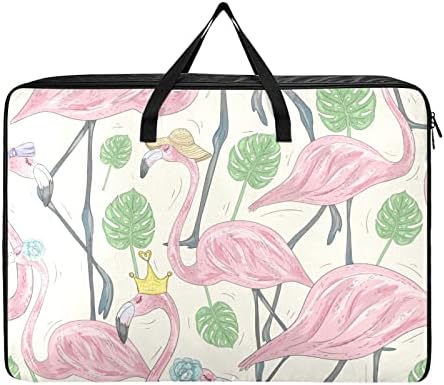 Juama flamingos e palmeira folhas de roupas de grande capacidade e saco de armazenamento de colcha de armário com alça reforçada dobrável com zíper resistente para edredo