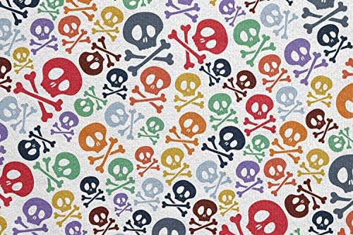 Toalha de tapete de ioga do crânio de Ambesonne, crânios coloridos com temas de Halloween e estampas de cartoon engraçadas estampas