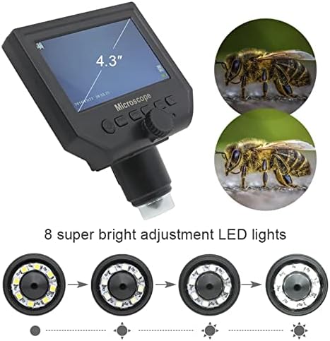 Aniuxiaoge 600x 3,6MP Microscópio digital Alumínio Stand 4,3 polegadas HD LCD Microscópio de solda com alto brilho 8 LED para reparo de telefone Linear