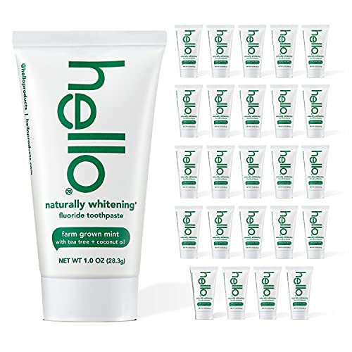 Olá, creme dental de flúor de flutuação naturalmente clareador, 1 onça, hortelã cultivada na fazenda com árvore de chá e óleo de coco,