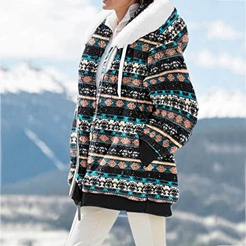 Jaqueta de lã de peles falsa feminino Capô de inverno casacos vintage zip up Outwear