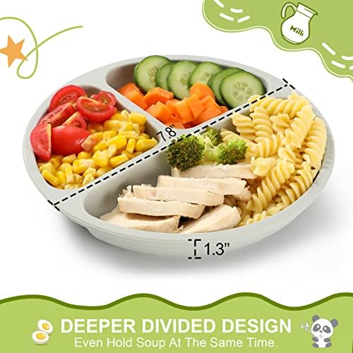 Vitever 4 Placas de sucção com tampas para bebê e criança, de silicone de nível de alimento, design dividido, microondas