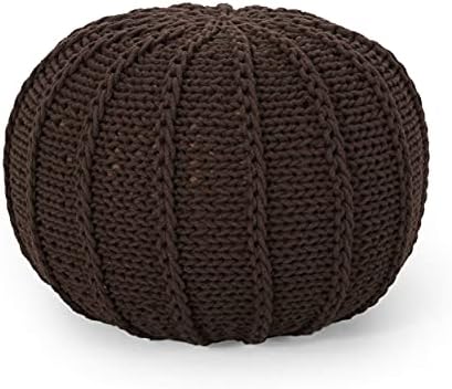 Christopher Knight Home Corisande Modern Kniting Cotton Round Pouf, Brown