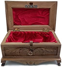 Tubibu Walnut Treasure Secret Magic Box Hand fez uma caixa de jóias exclusiva com chave oculta 10 x6 x5