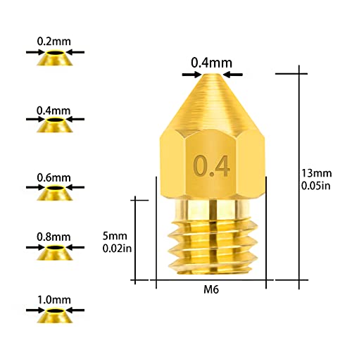 Bicos de extrusores de 24pcs de 24pcs, kit de bocais de latão de impressora 3D para mk8 0,2 mm, 0,4 mm, 0,6 mm, 0,8 mm, 1 mm com