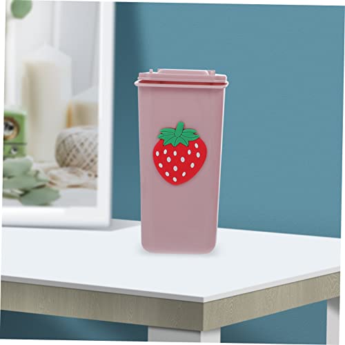 Toyvian 2pcs lixo pode canetar suporte rosa portador de caneta lixo de plástico lata de lixo de plástico com tampa de lixo de morango