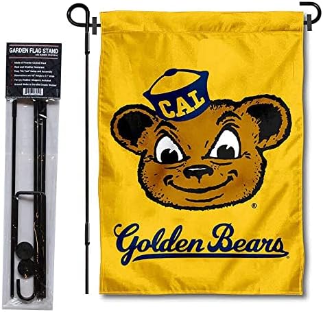 Cal Berkeley Golden Bears Bandeira do jardim de dupla face e suporte do suporte do suporte de bandeira
