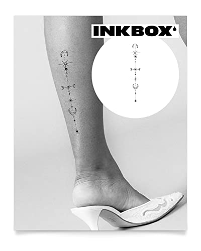 Tatuagens temporárias do Inkbox, tatuagem semi-permanente, uma tatuagem de temperatura resistente à água e fáceis e resistentes à água com tinta-dura 1-2 semanas, raio de lua, 7 x 2 em
