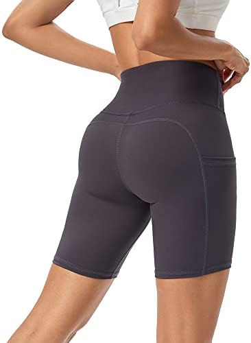Promover shorts de ioga de bicicleta de cintura alta para mulheres com bolsos Executando shorts de compressão 5 /8 Controle