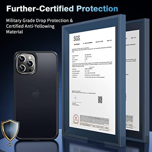 LK para iPhone 12 Pro Max Case, com 2 protetores de tela de vidro temperados de 2 pacote + 2 protetores de lentes de câmera de embalagem, cobertura protetora translúcida fosca e magra, [GRAVO MILITAR Testado] [nunca amarelo] preto