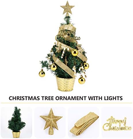 Árvore de Natal de Decoração de Desktop Amofun Mini Árvore de Natal Artificial com Luzes de Corda e Bagas para Decorações de Natal Decoração de Natividade Dourada
