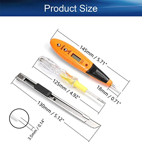 Detector de tensão Heyiarbeit Conjunto de caneta AC/DC 12/100-250/500V Teste de exibição digital lápis + lápis de teste cruzado + faca de utilidade + 5 m de fita elétrica 1pcs
