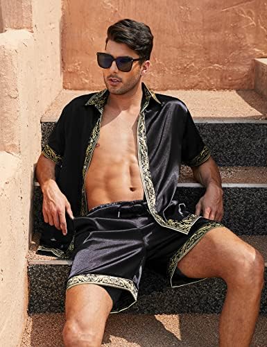Camisa havaiana masculina de oyozone e roupas curtas de 2 peças de luxo botão casual para baixo de manga curta