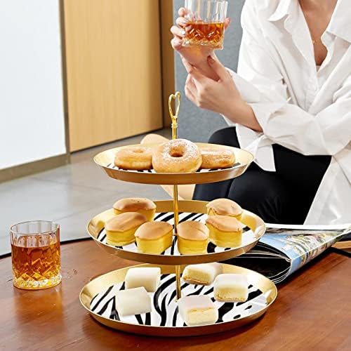 3 cupcakes de 3 camadas com haste dourado haste plástico de plástico bandeja de torre branca Display de doces de frutas pretas
