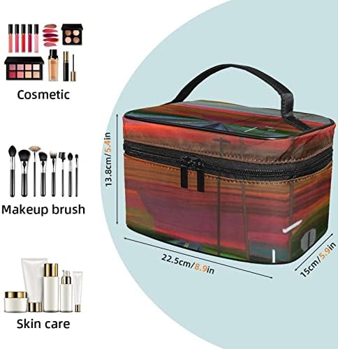 Tbouobt Makeup Bag Zipper Pouch Travel Organizador cosmético para mulheres e meninas, Pintura abstrata Pintura Sunset Road