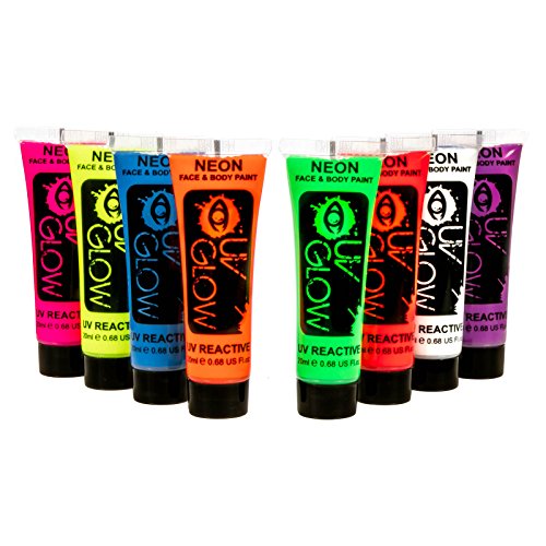 UV GLOW Blacklight Face and Body Paint 0,68 onças - Conjunto de 8 tubos - Fluorescentes de neon