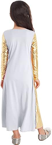 Vestido de dança de louvor em ouro metálico da garotinha Kvysinly