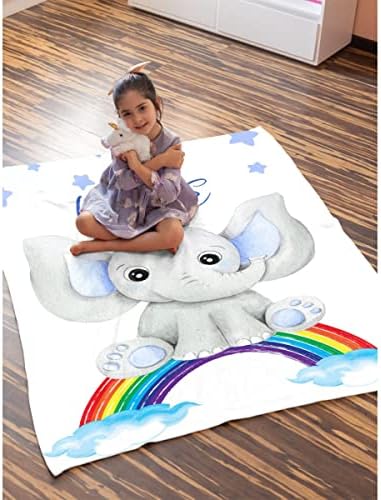Cobertores de bebê personalizados para meninos meninas cobertas de bebê personalizadas com nomes elefante arco -íris lã de lã de arremesso de lã suave