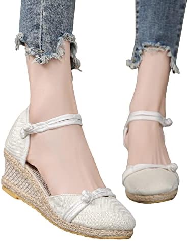 Sandálias Mulheres Vestido verão retro cunha confortável cor de sandália Sapatos fechados de toe de dedão casual fivela de fivela