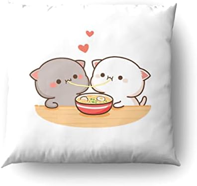 Almoço de travesseiro incluído e jogue goma decorativo gato mochi comendo ramen fiados de poliéster travesseiros de tampa