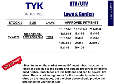 18x8.50-8, 18x850-8, 18x8.5-8 Tubo interno de pneus de carrinho de golfe ATV com uma haste de válvula de borracha curta TR13 por Tyk Industries