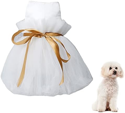 Vestido de noite para cachorro nuatpetin para uma pequena menina de gato de cachorro médio, saia de cachorro de cachorro oca brilhante, cães de luxo vestido de princesa branco