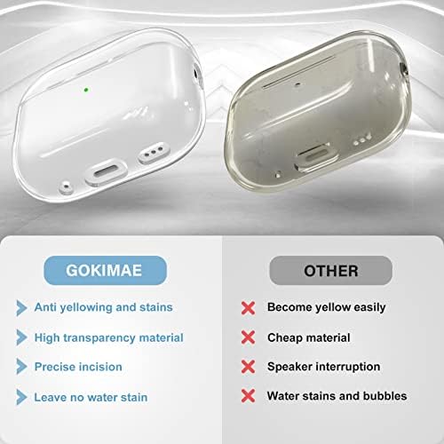 Gokimae para AirPods Pro 2ª geração Caso limpo com ouvidos de reposição e kit de limpeza do AirPod, Soft TPU AirPods Pro 2 Caso transparente