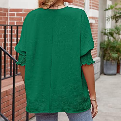 Ausyst Womens Color Sólida Blusa do pescoço solto solto Plus Tamanho Verão Casual Casual T-shirt Pullover Ladies Túnicas elegantes