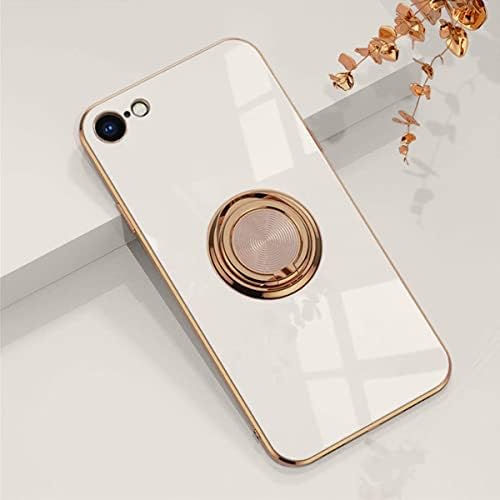 Eyzutak eletroplacado capa do anel magnético, 360 graus com rotação portador de dedo metal anel de dedo ímã Tampa de silicone para iPhone SE 2022 iPhone 7 iPhone 8 iPhone SE 2020 - Branco