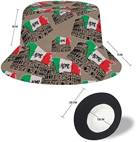 Itália Bandeira Roma Roma Coliseu Chapéu de balde impresso para homens homens Viagem de verão Praia Sun Hats Cap boné