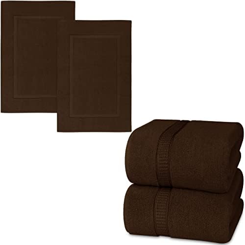 Pacote de toalhas utopia de 600 gsm de chapas de banho e tapetes de banheiro com faixas- de algodão de anel-altamente absorvente-macio e luxuoso-marrom escuro marrom escuro