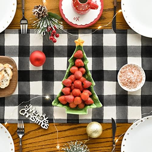 Modo Artóide Buffalo Plaid Feliz Natal Tree Runner, Caminhão sazonal Presentes de cozinha Decoração da mesa de jantar para festa