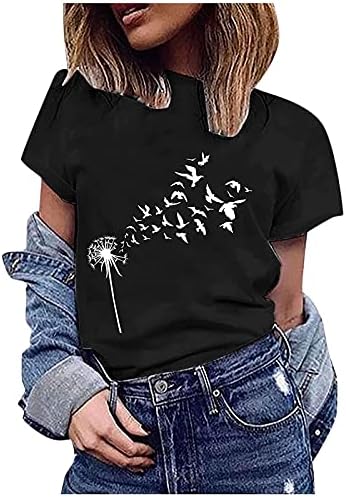 Camisetas de verão para mulheres 2023, blusa de manga curta feminina Daisy Floral Print Basic Summer camisetas camisetas