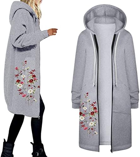 Casual casual feminino Casaco floral top top de grande tamanho zíper casual casaco com capuz de jarret splicing splicing casat de inverno quente