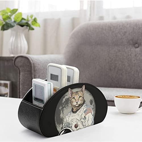 Funny Hipster Cat Astronaut TV Remote Control Holder Organizer Box com 5 compartimentos para desktop de escritório em casa