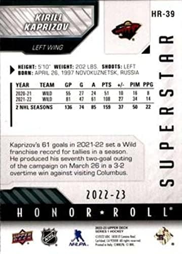 2022-23 Rolo de honra do convés superior #HR-39 Kirill Kaprizov Minnesota Wild NHL Hockey Trading Card