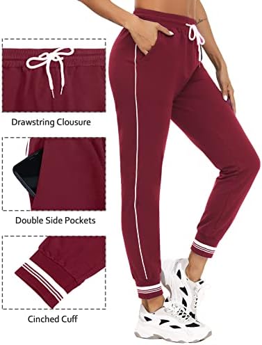 Letnewf feminino joggerspants de moletom de algodão listrado listrado corredor cônico calças de lounge com bolsos