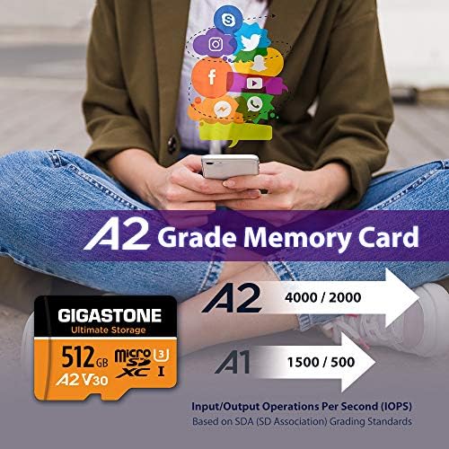 Gigastone 512GB Micro SD Card, armazenamento UHD UHD 4K Compatível com Nintendo-Switch, leitura/gravação 170/90 MB/S, App Performance, UHS-I U3 C10 Classe 10 Cartão de memória Classe 10