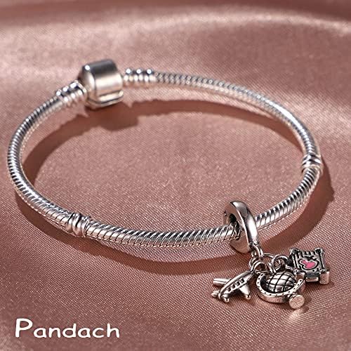 Pandach Charms Bads Fits para pulseiras de encantos para Woman-925 Sterling Silver Dangle Pinging Bead com pedras CZ, Girl Jewelry