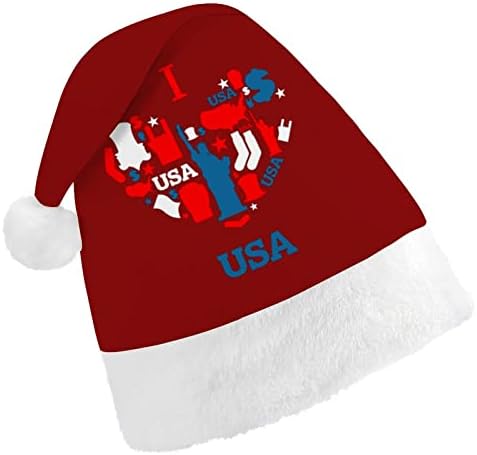 I Love Heart USA Folk Christmas Hat de Papai Noel Hats engraçados Hats de Natal Chapéus para Mulheres/Homens