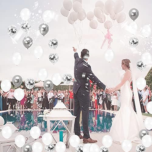 Kit de arco de guirlanda de balão branco e prata, 100 PCs 18/12/5 polegadas Balões de látex brancos e prateados brancos e prateados para decorações de festa