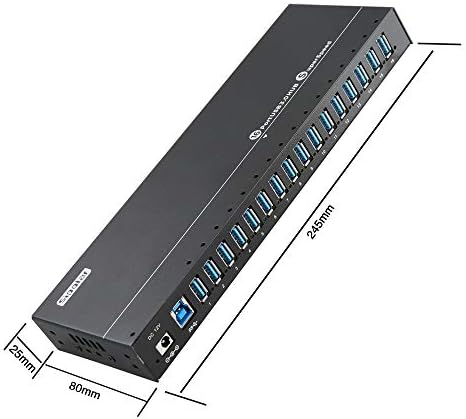 Sipolar Powered USB Hub - 16 portas 120W Hub USB 3.0 - Hub de carregamento para múltiplos dispositivos com adaptador de