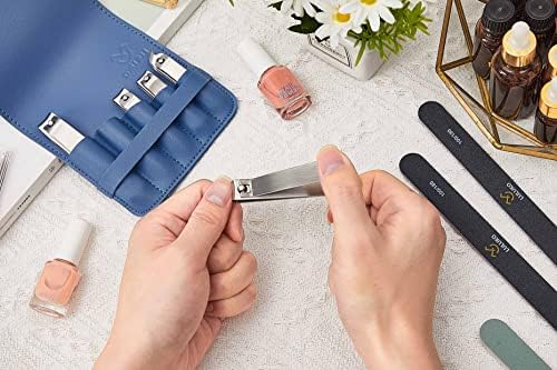 Luluko Fingernail e unhas da unha dos unhas, cortadoras de unhas de 5pack definidas com cortadores de unhas de aço inoxidável adulto com estojo de couro