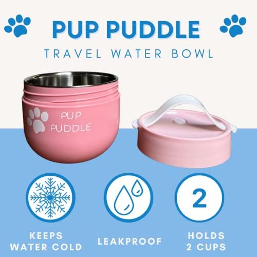 POPD PODE - Viagem isolada Dog Water and Food Bowl. Mantém a água fria e derramando enquanto caminham, mochila caminhando e dirigindo. Pinks