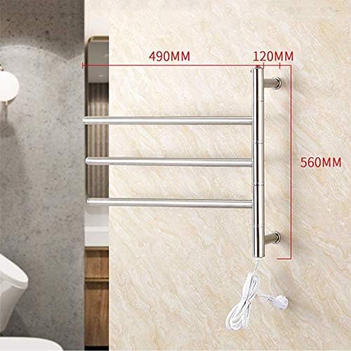 Aquecedor de toalhas elétricas 180 °, 3 barras de toalhas quentes para banheiro, aço inoxidável aquecida para secagem de toalha, aquecedor de toalha montado na parede, conectar -se