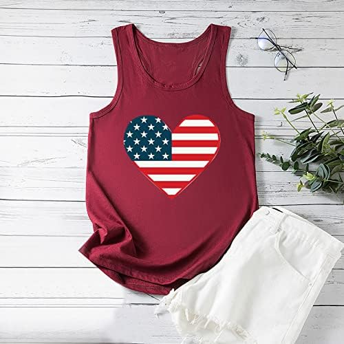 QCEMENI WOMENS AMERICAN AMERICAN TANK TOPS 4º de julho sem mangas EUA camisas de bandeira do verão