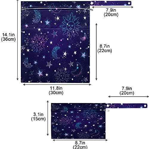 VISESUNNY SPACE GALAXY Constelação padrão sem costura 2pcs bolsa molhada com bolsos com zíper bolsa de fraldas espaçosas